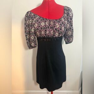 Vintage Y2K Max Studio Puff Sleeve Dress with Black Skirt, Belt